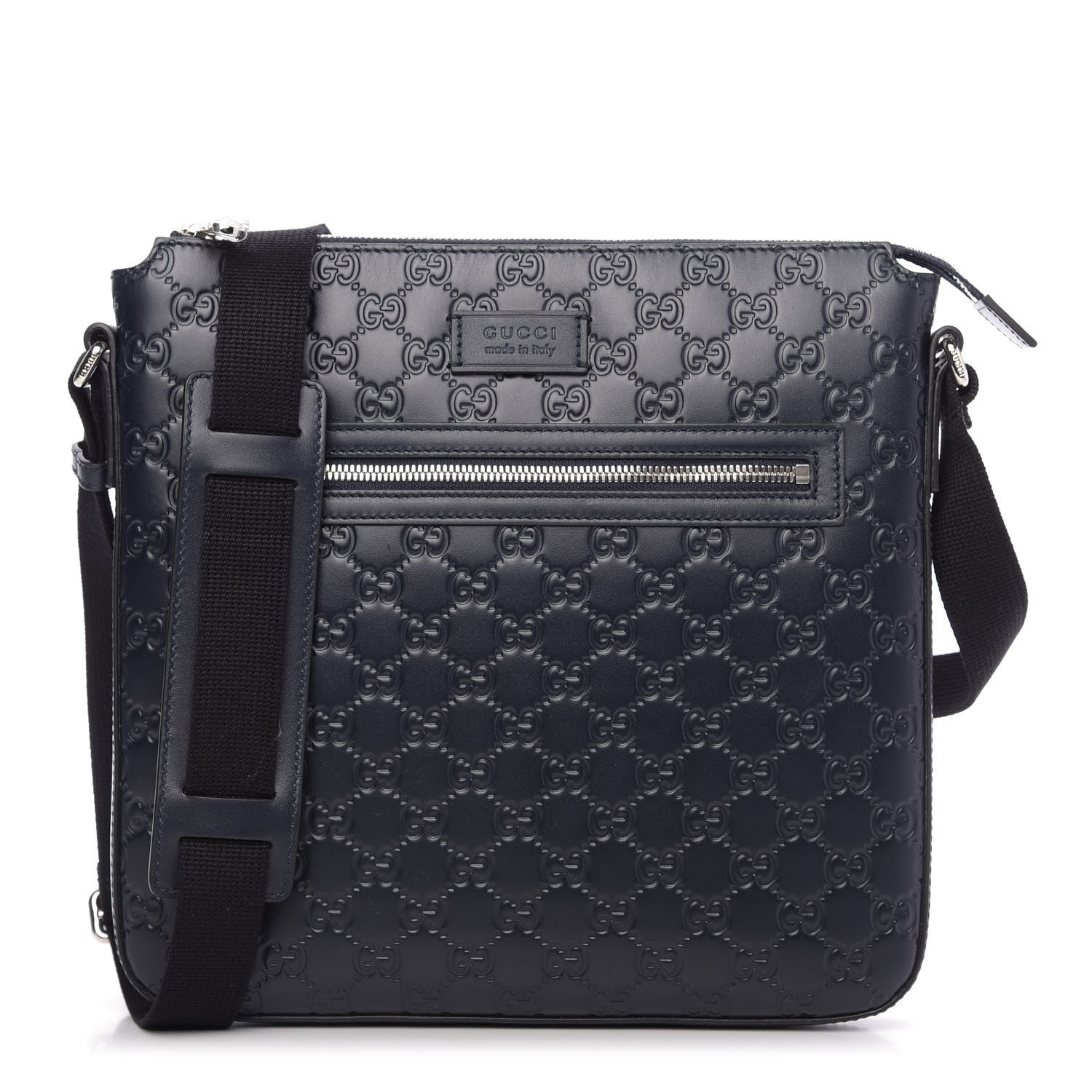 Gucci Guccissima Signature Medium Flat Messenger Bag Blue 1 of 9
