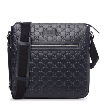 Gucci Guccissima Signature Medium Flat Messenger Bag Blue 1 of 9