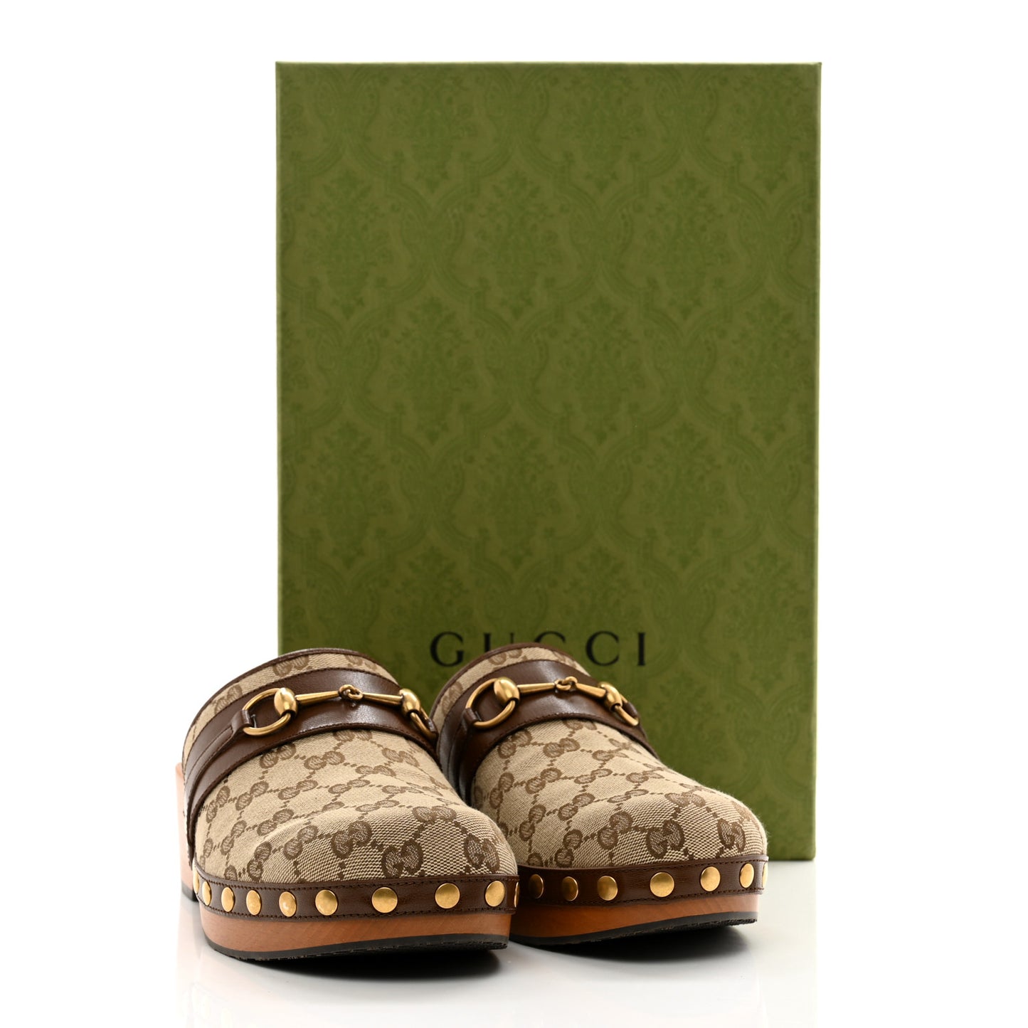Monogram Quentin Goatskin Womens Horsebit Clog Mules 7 Beige Ebony Brown Sugar