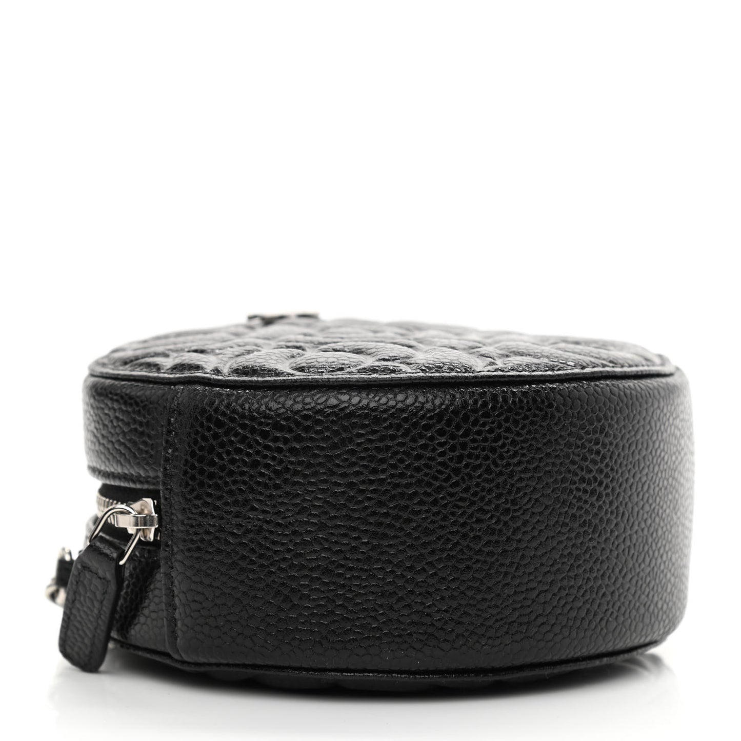 Caviar Camellia Embossed Round Clutch With Chain Black