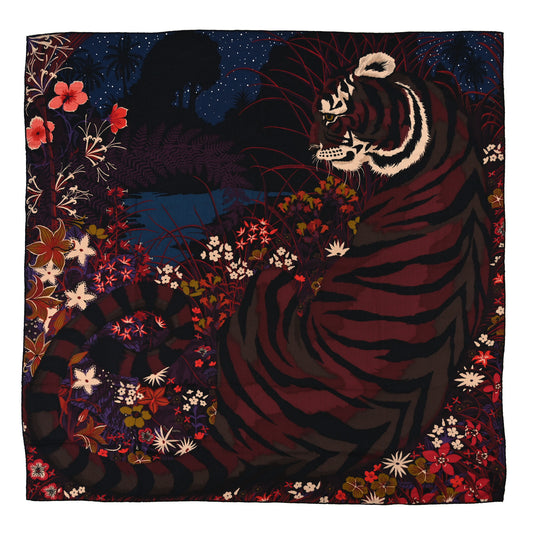 Cashmere Silk Tyger Tyger Shawl 140 Bleu Nuit Acajou Prune
