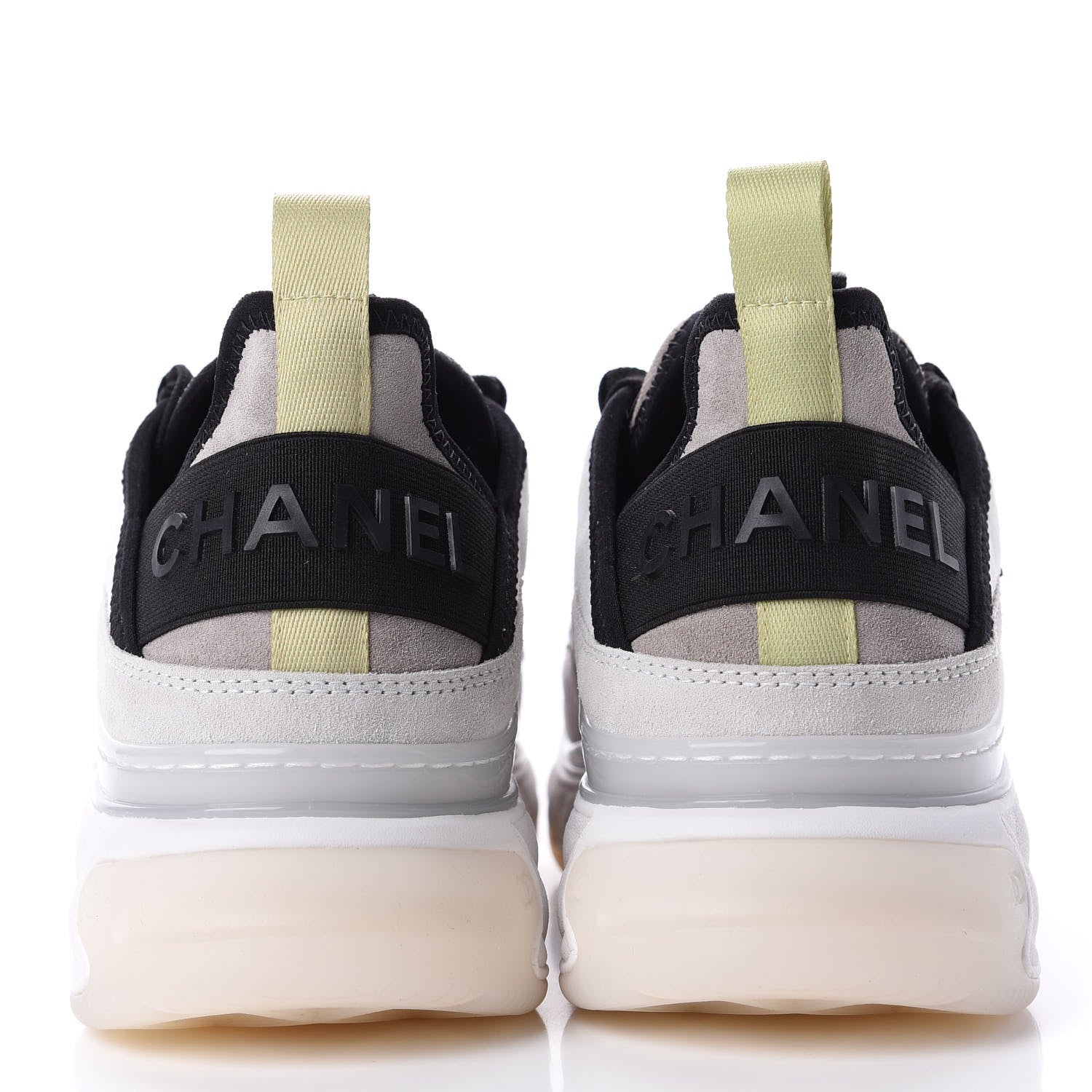 Chanel Calfskin Suede Nylon CC Sneakers 36 White Grey Yellow 7 of 10