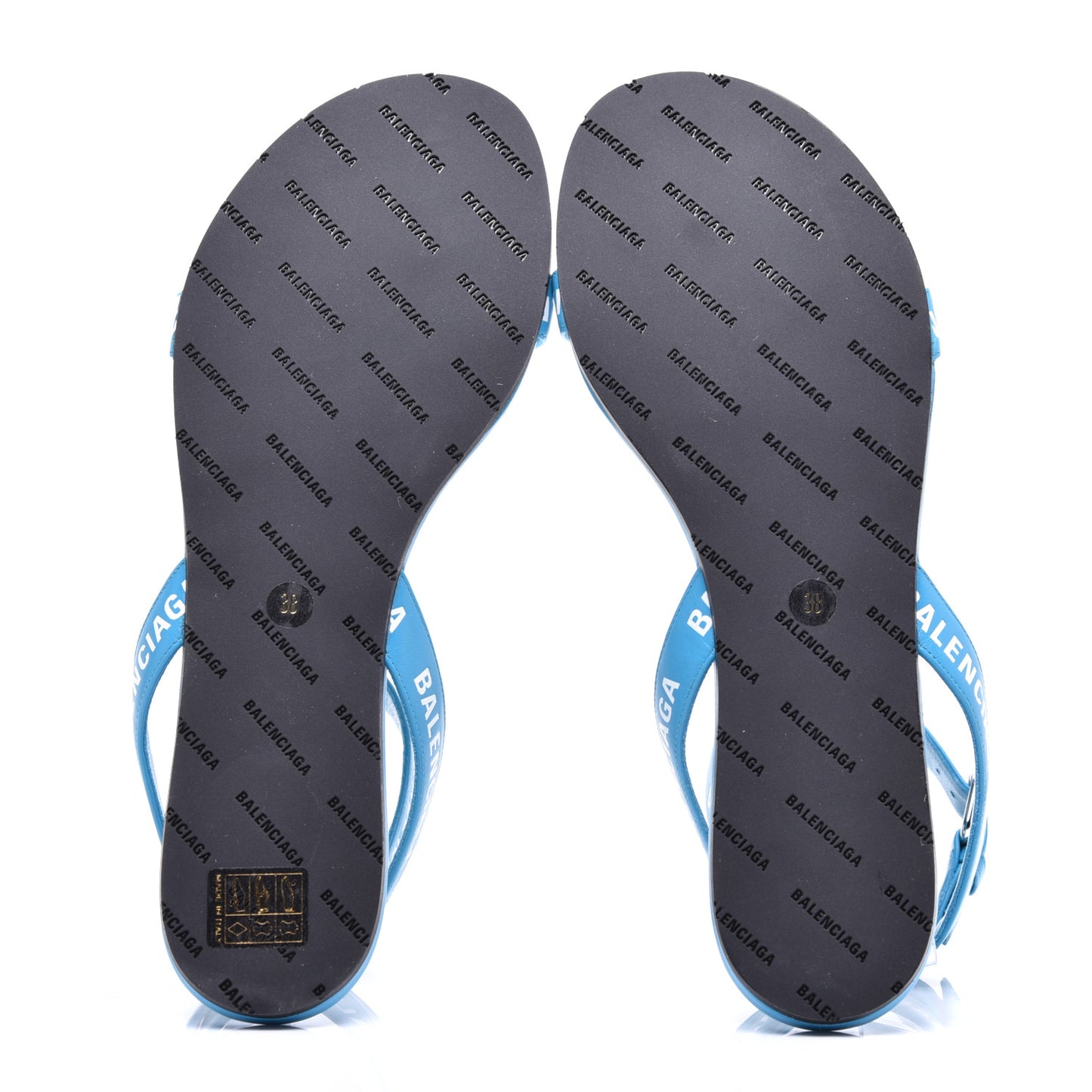 Calfskin Allover Logo Flat Sandals 38 Bleu White