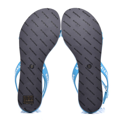 Balenciaga Calfskin Allover Logo Flat Sandals 38 Bleu White 5 of 9