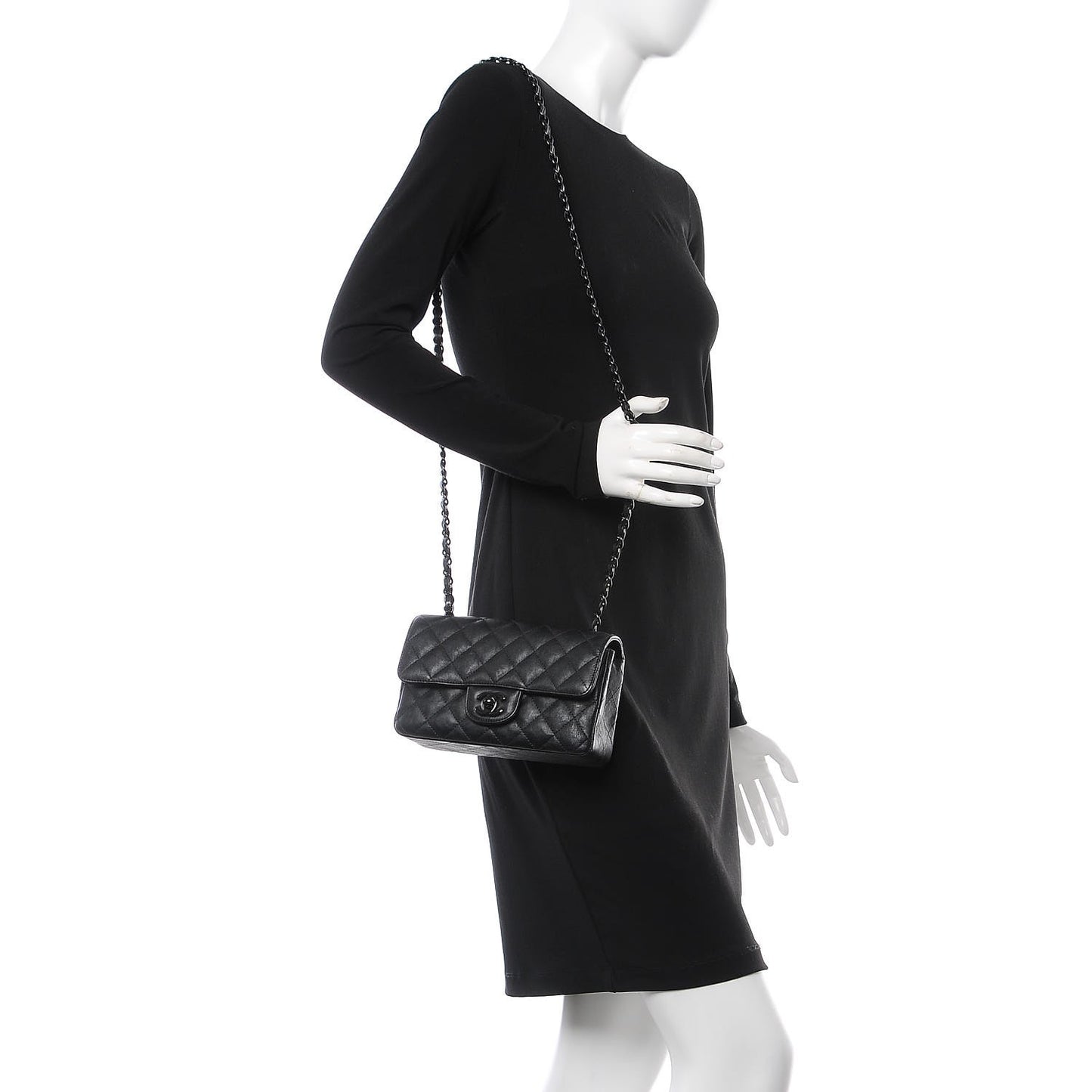 Crumpled Calfskin Quilted Mini Rectangular Flap So Black