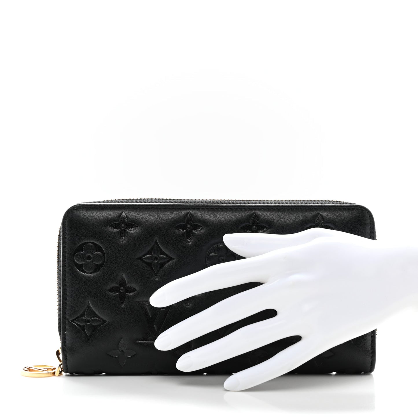Lambskin Embossed Monogram Coussin Zippy Wallet Black