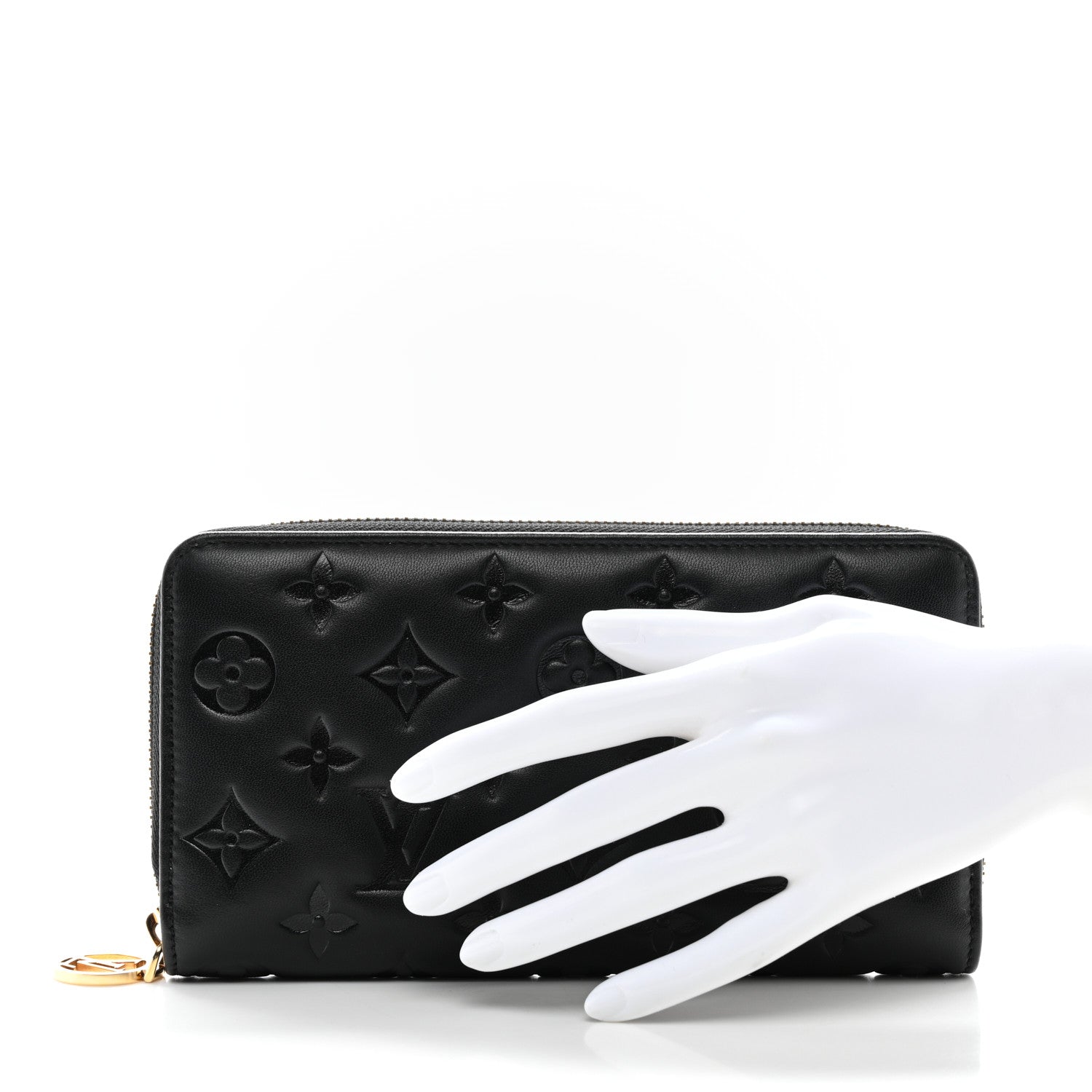 Louis Vuitton Lambskin Embossed Monogram Coussin Zippy Wallet Black 2 of 6