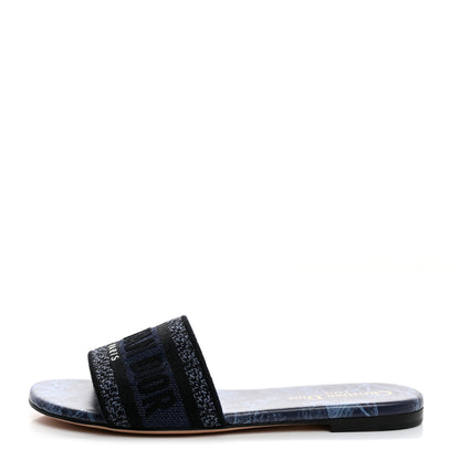 Christian Dior Canvas Dior Embroidered Dway Flat Slide Sandals 36.5 Navy Blue 1 of 8