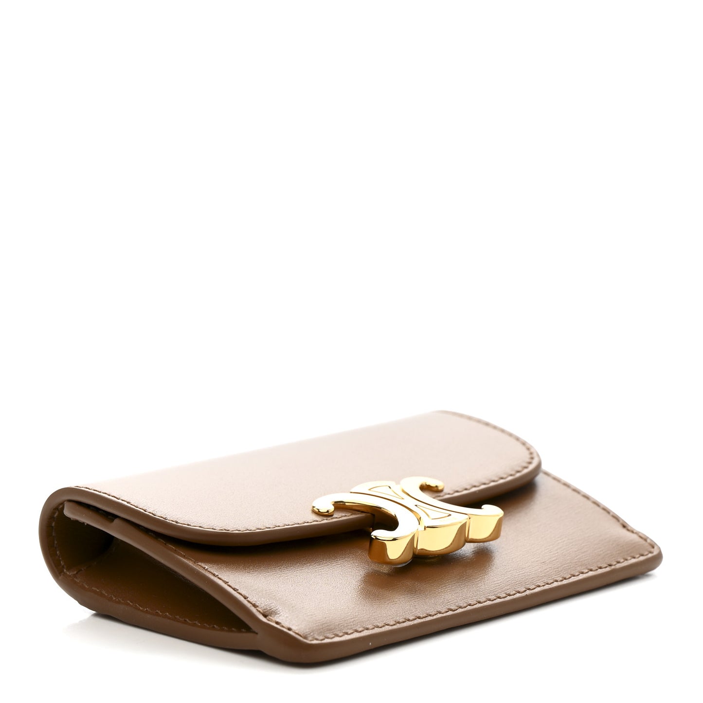 Shiny Calfskin Triomphe Flap Card Holder Bronze