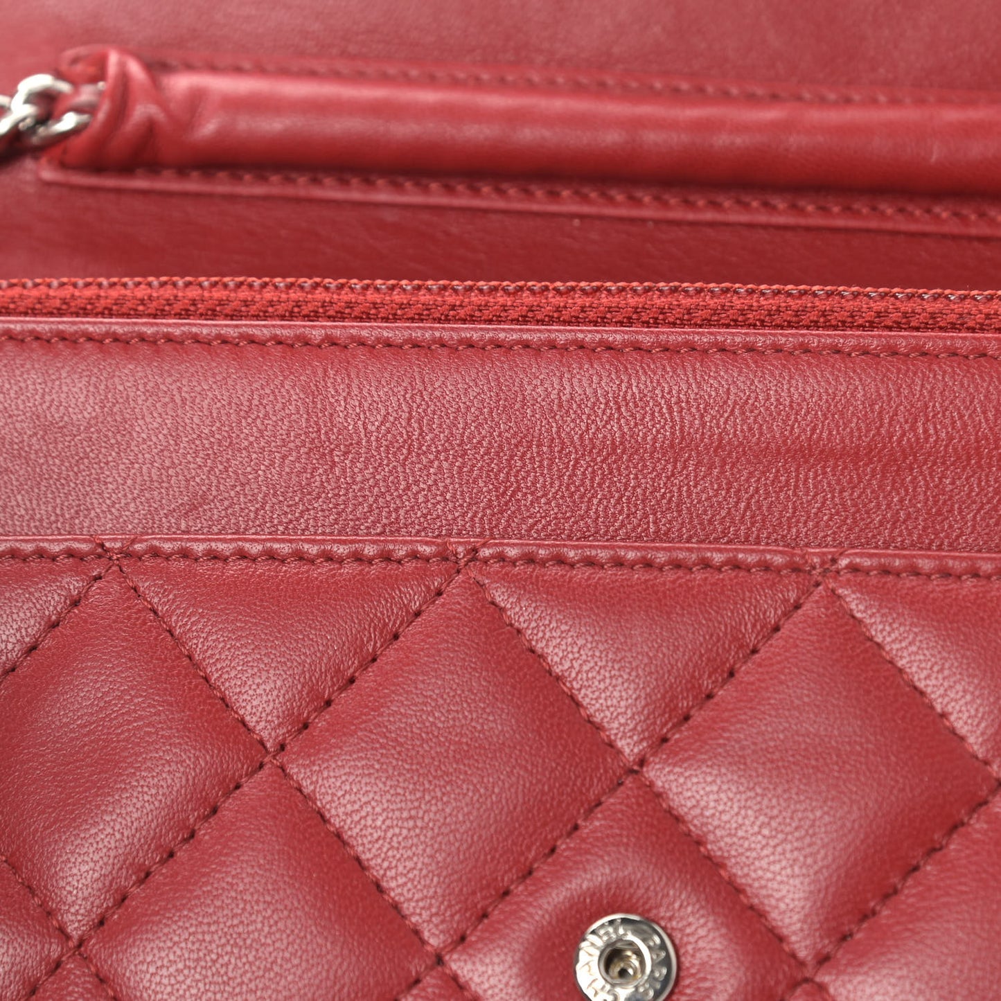 Lambskin Quilted Wallet On Chain WOC Red