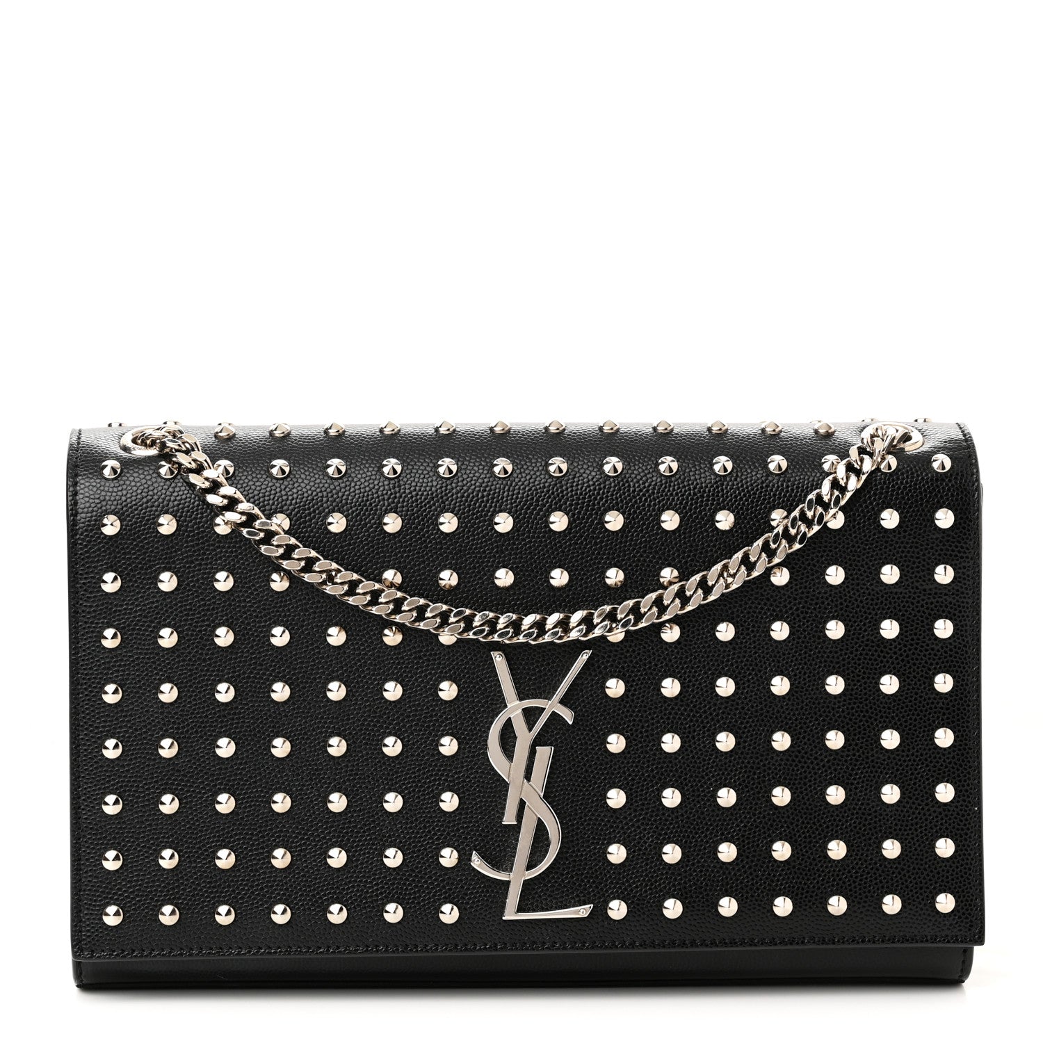 Saint Laurent Grain De Poudre Studded Medium Monogram Kate Satchel Black 1 of 10