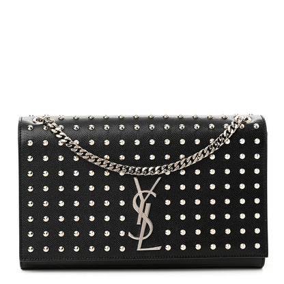 Saint Laurent Grain De Poudre Studded Medium Monogram Kate Satchel Black 1 of 10