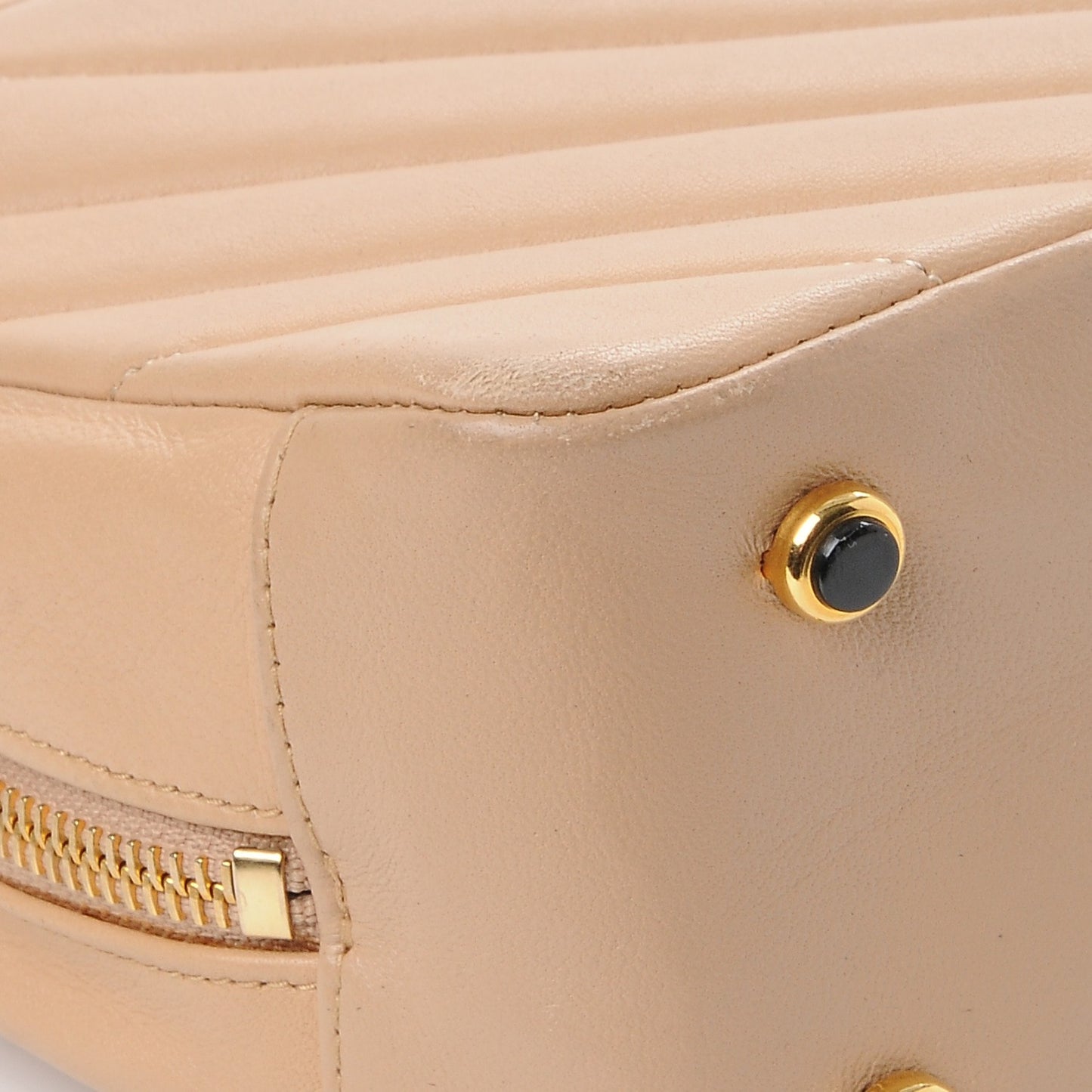 Lambskin Chevron Quilted Shoulder Bag Beige