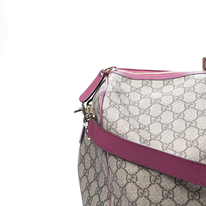 Gucci GG Supreme Monogram Selleria Calfskin Medium Carry On Duffle Bag Beige Ebony Peonia Flower 10 of 10