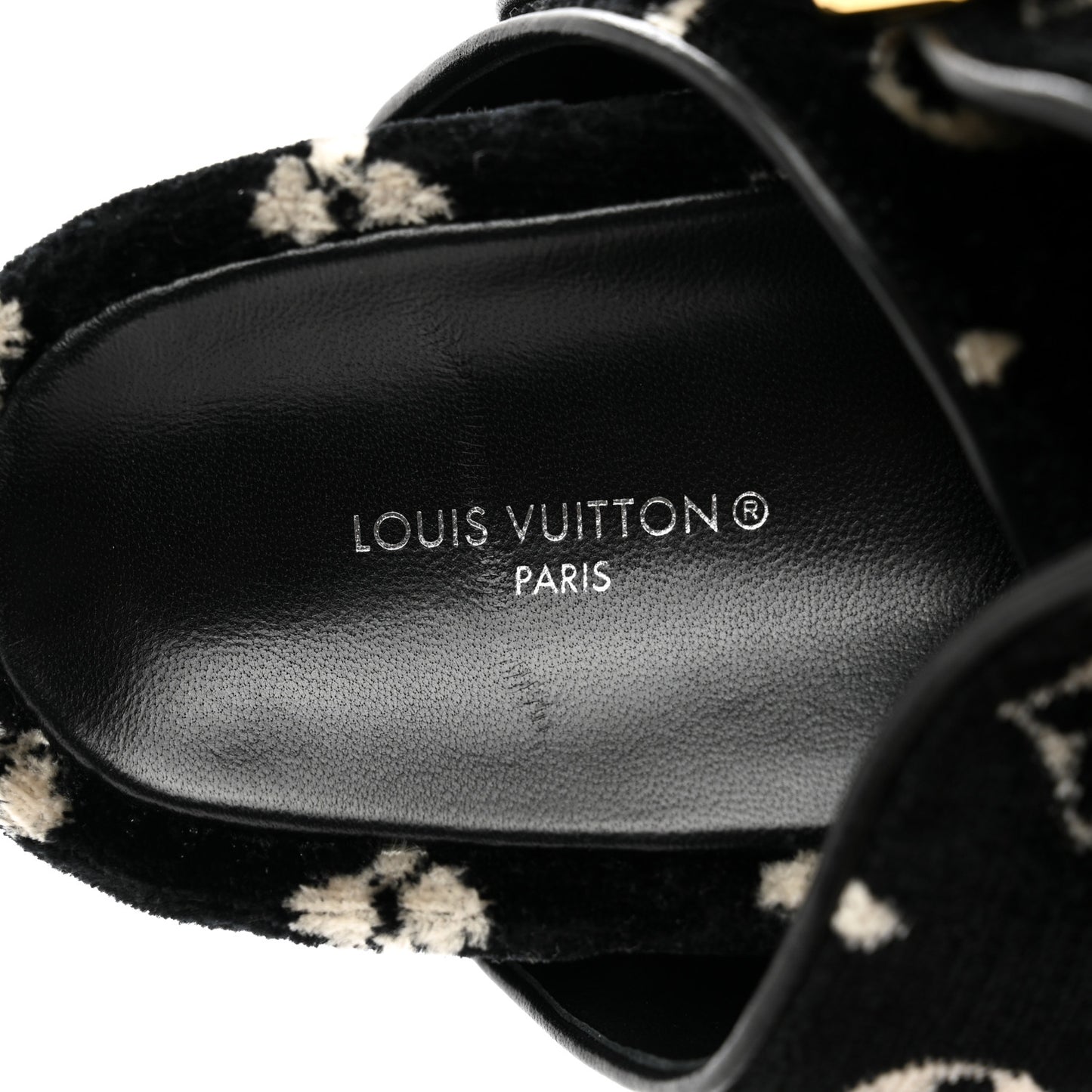 Velvet Monogram Jumbo Flatform Mule Sandals 37 Black White