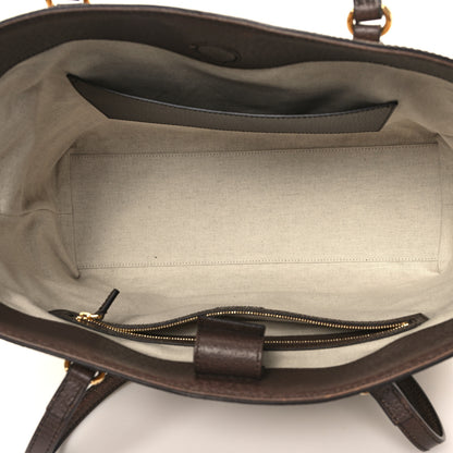 Gucci Monogram Jumbo GG Textured Dollar Calfskin Web Medium Ophidia Shopping Tote Camel Ebony 5 of 13