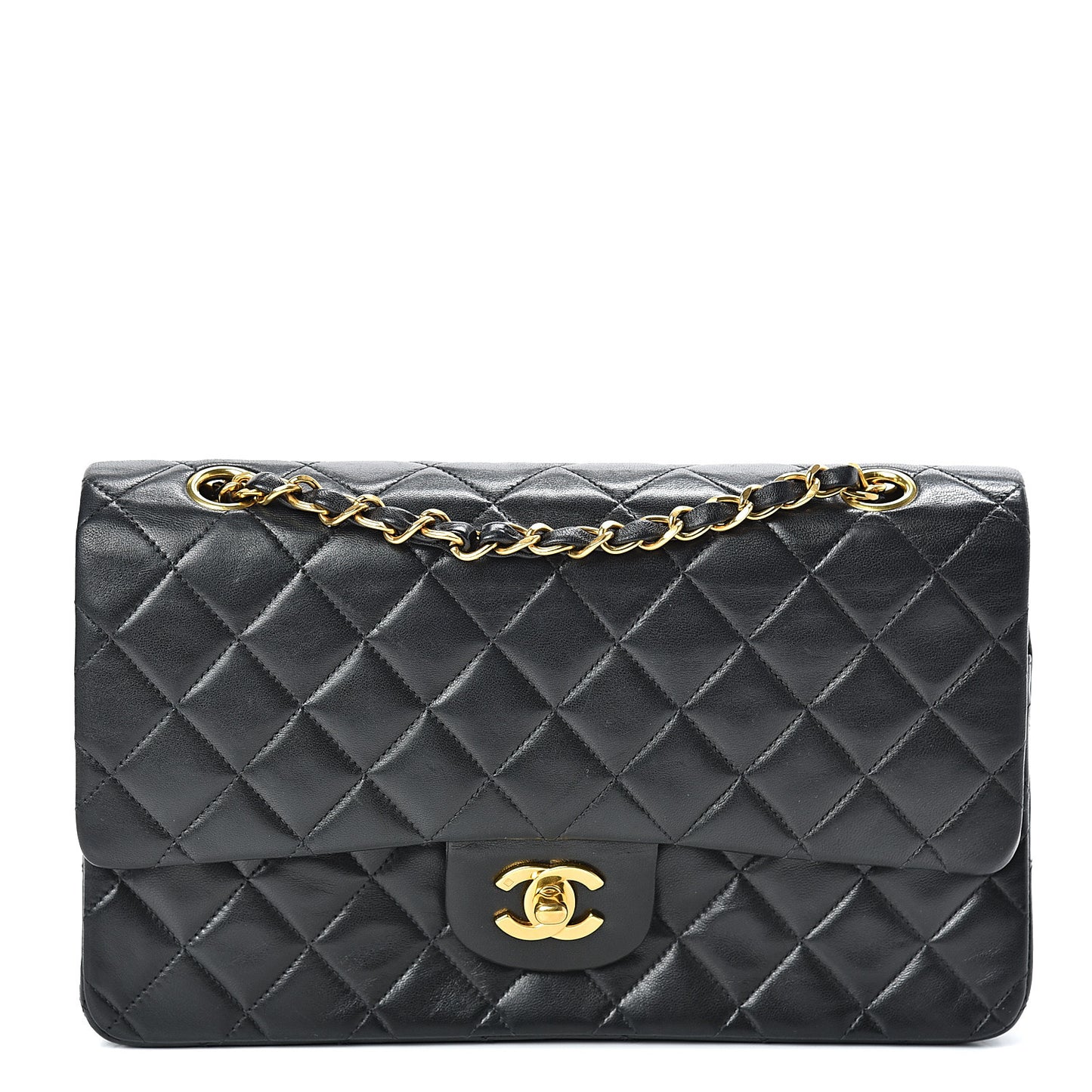 Lambskin Quilted Medium Double Flap Black