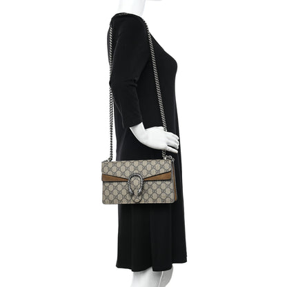 Gucci GG Supreme Monogram Suede Crystal Small Dionysus Shoulder Bag Beige Ebony Taupe 2 of 16
