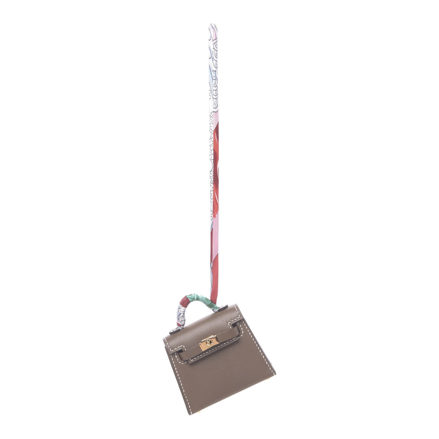 Hermes Tadelakt Mini Kelly Twilly Bag Charm Etoupe 1 of 6