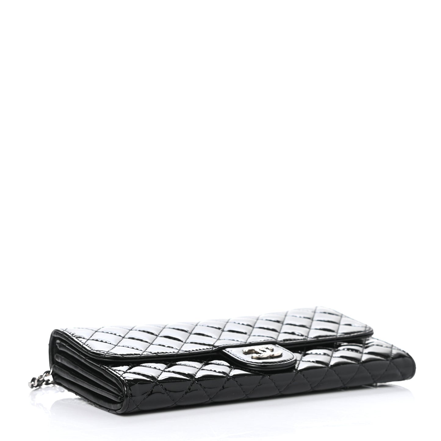 Patent Calfskin Quilted Brilliant East West Flap Clutch Black