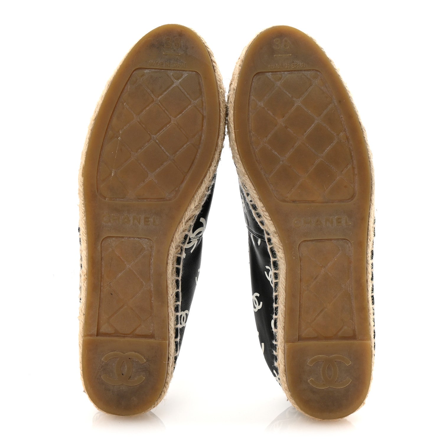 Chanel Lambskin Printed CC Espadrilles 38 Black White 6 of 8