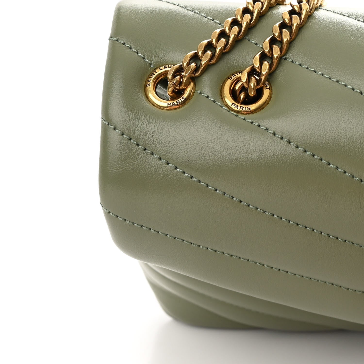 Saint Laurent Calfskin Y Quilted Monogram Small Loulou Chain Satchel Light Sage 12 of 13