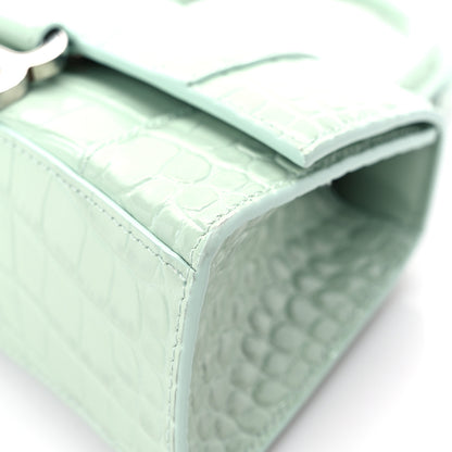 Balenciaga Shiny Calfskin Crocodile Embossed Hourglass Top Handle Bag XS Light Green 10 of 13