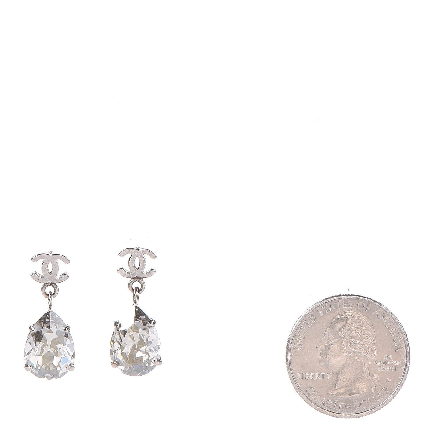 Crystal CC Drop Earrings Silver