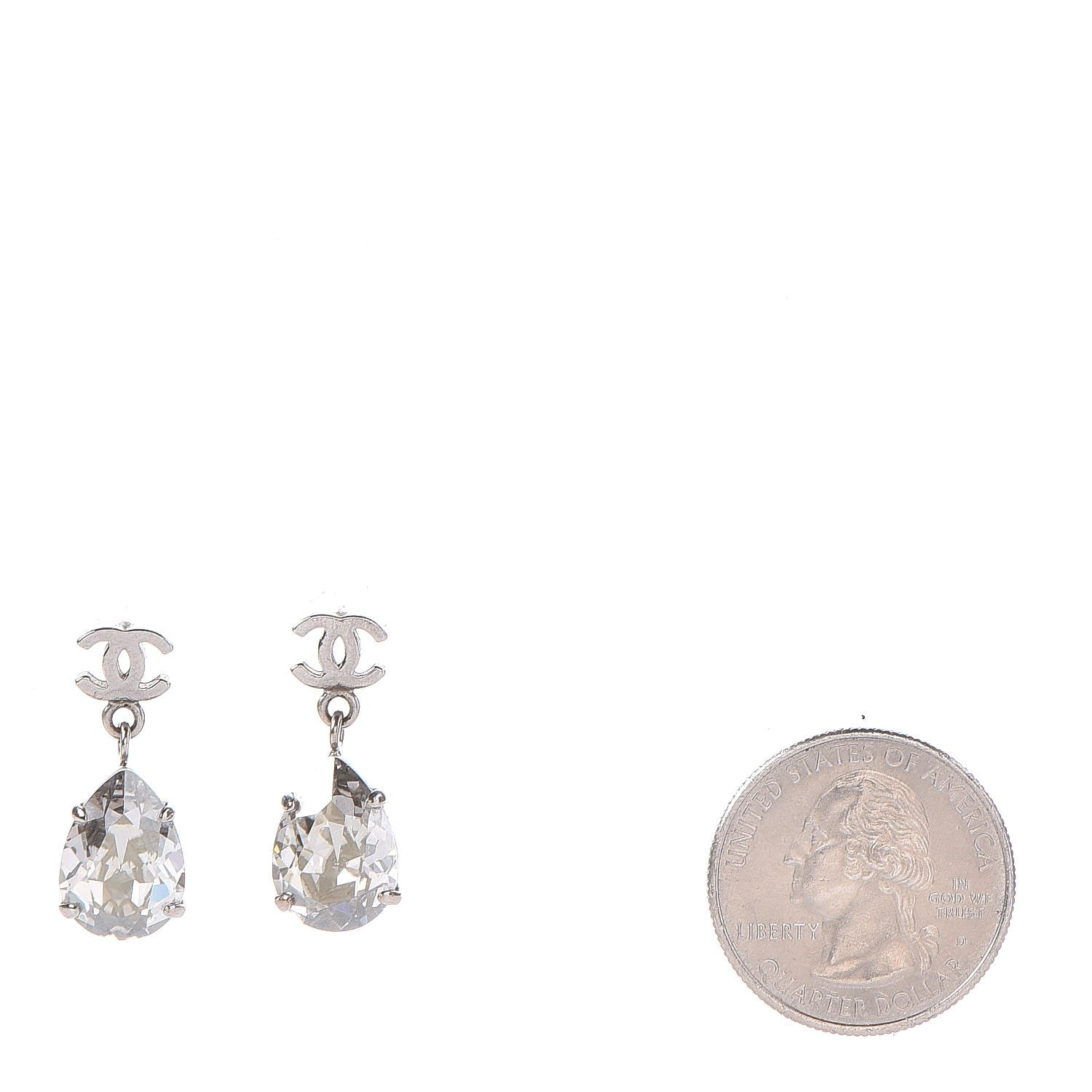 Chanel Crystal CC Drop Earrings Silver 2 of 5