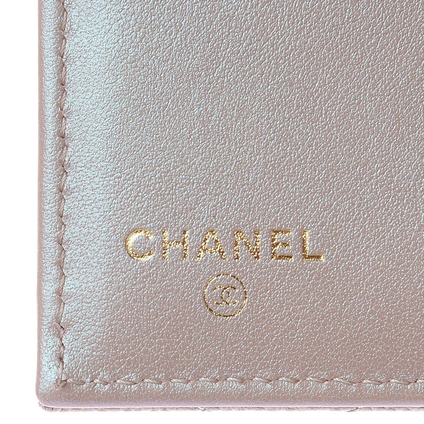 Iridescent Caviar Quilted Small Flap Wallet Beige