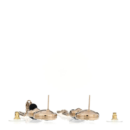 Chanel Crystal CC Chain Tassel Drop Earrings Gold Black 3 of 4