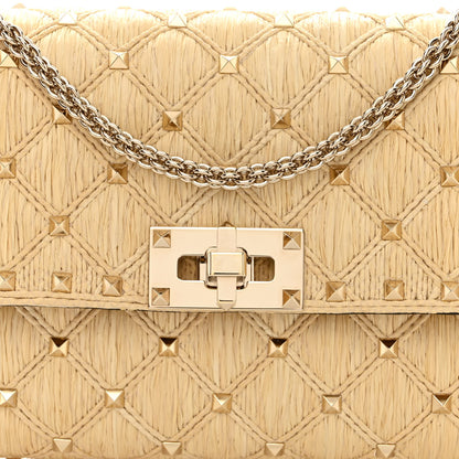 Valentino Garavani Raffia Lambskin Rockstud Spike Wallet on Chain Naturale 7 of 9
