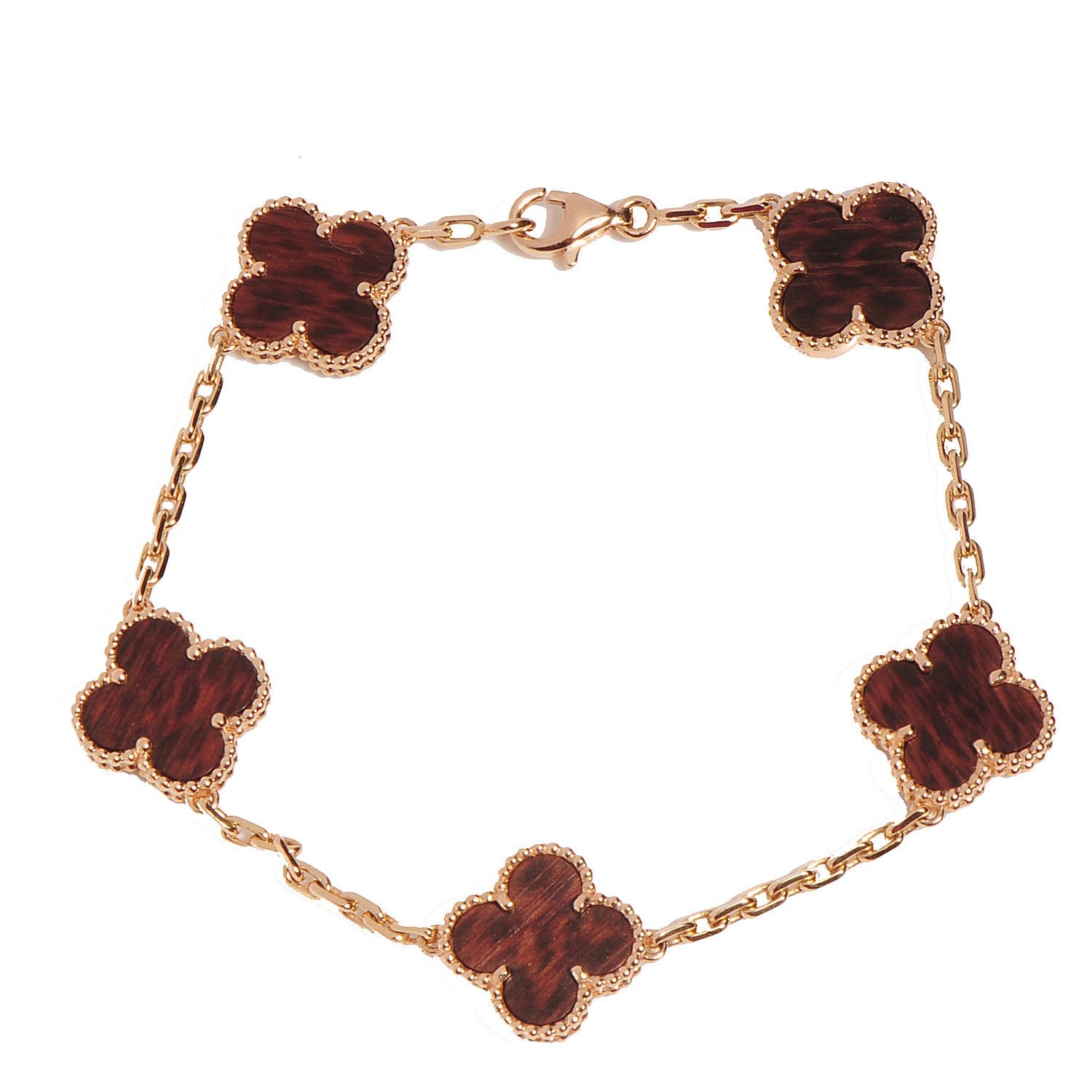 Van Cleef & Arpels 18K Rose Gold Letterwood 5 Motifs Vintage Alhambra Bracelet 1 of 6