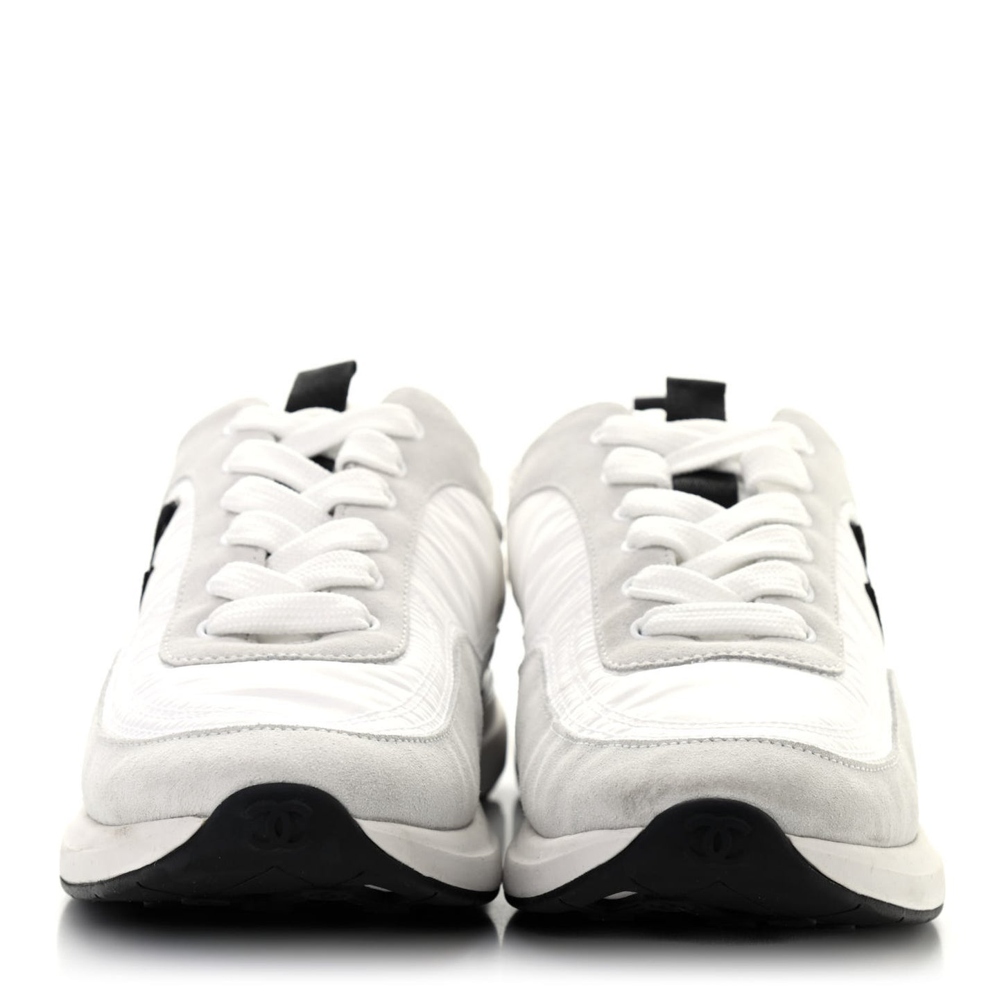 Nylon Suede Calfskin Womens CC Sneakers 39.5 White Ivory