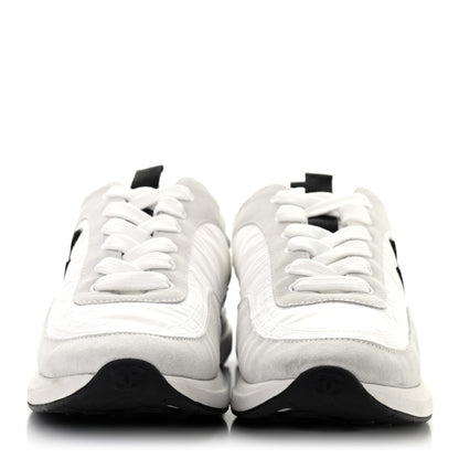 Chanel Nylon Suede Calfskin Womens CC Sneakers 39.5 White Ivory 2 of 10