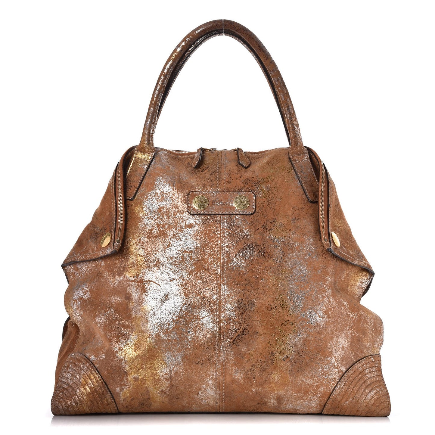 Distressed Metallic Suede Faithful De Manta Tote Gold