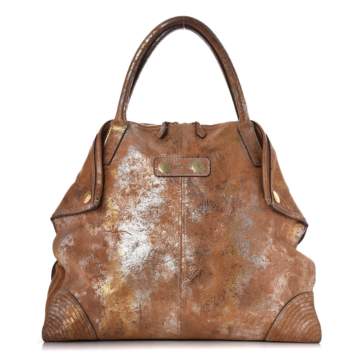 Alexander McQueen Distressed Metallic Suede Faithful De Manta Tote Gold 1 of 8