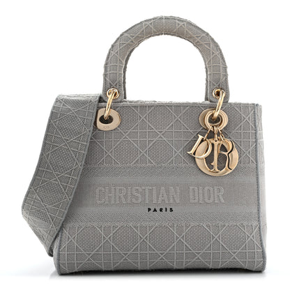 Christian Dior Canvas Embroidered Cannage Medium Lady D-Lite Gray 1 of 12