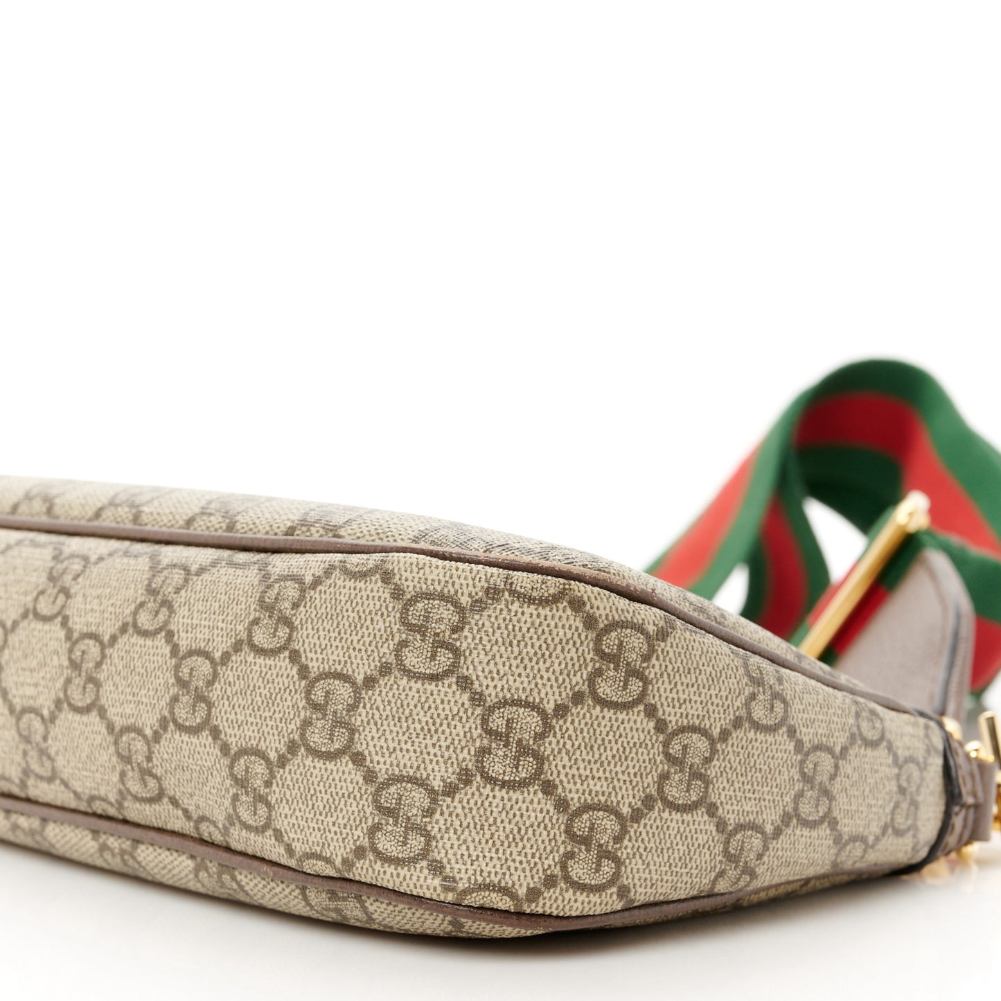 GG Supreme Monogram Textured Dollar Calfskin Web Small Ophidia GG Handbag Beige Ebony New Acero