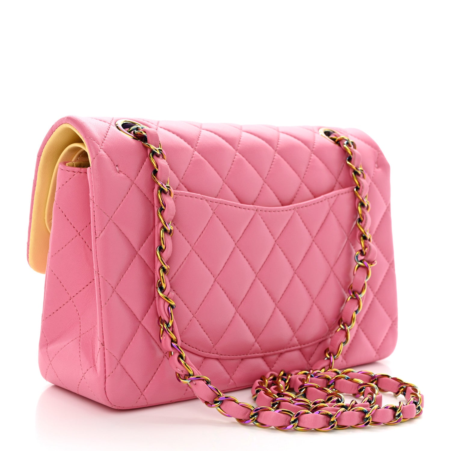 Chanel Lambskin Quilted Small Double Flap Pink Yellow 3 of 11
