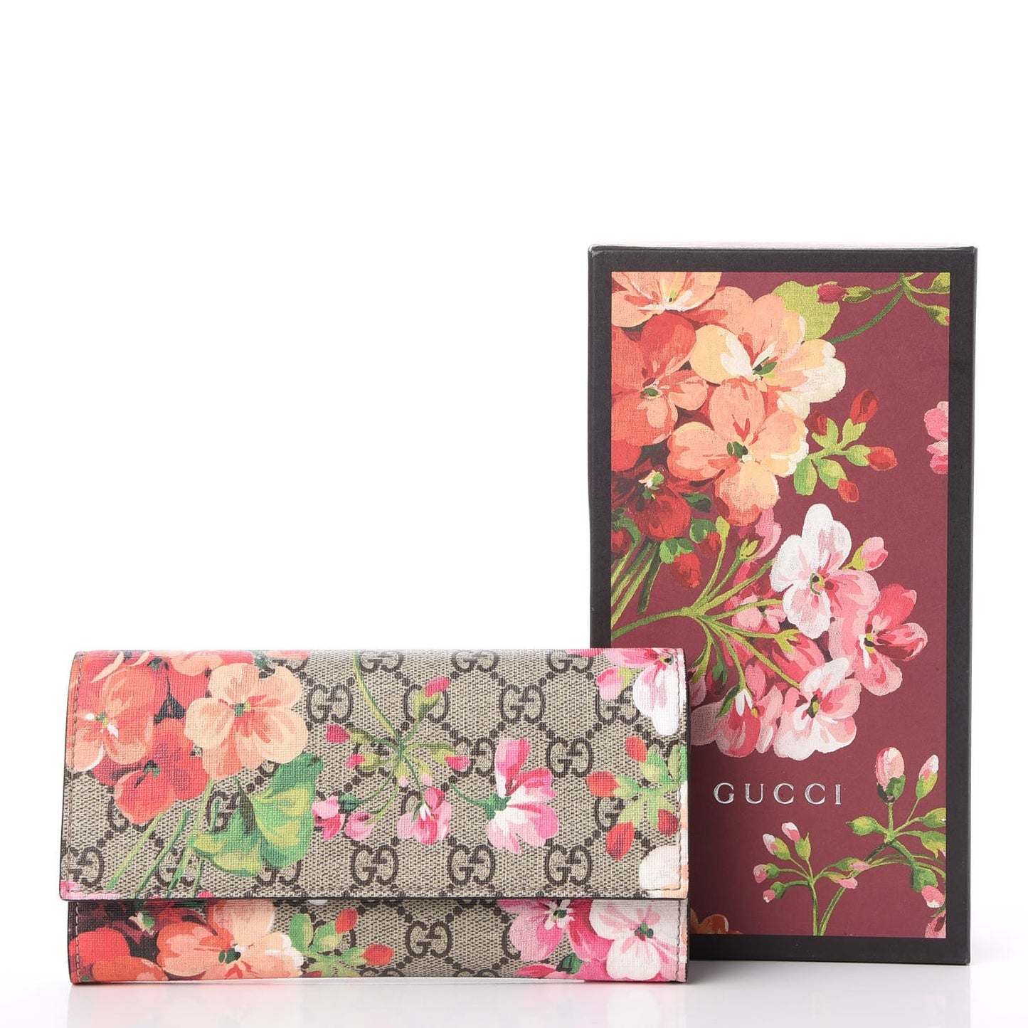 GG Supreme Monogram Blooms Continental Wallet Beige Multicolor Dry Rose