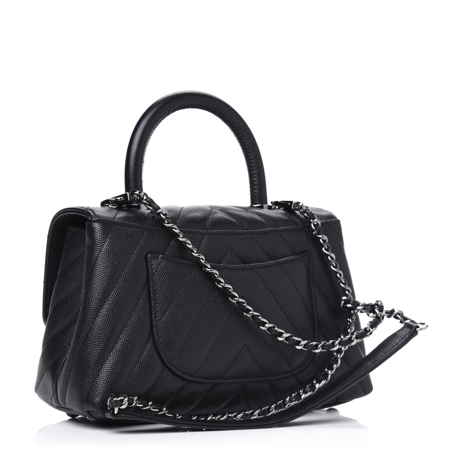 Caviar Chevron Quilted Mini Coco Handle Flap Black