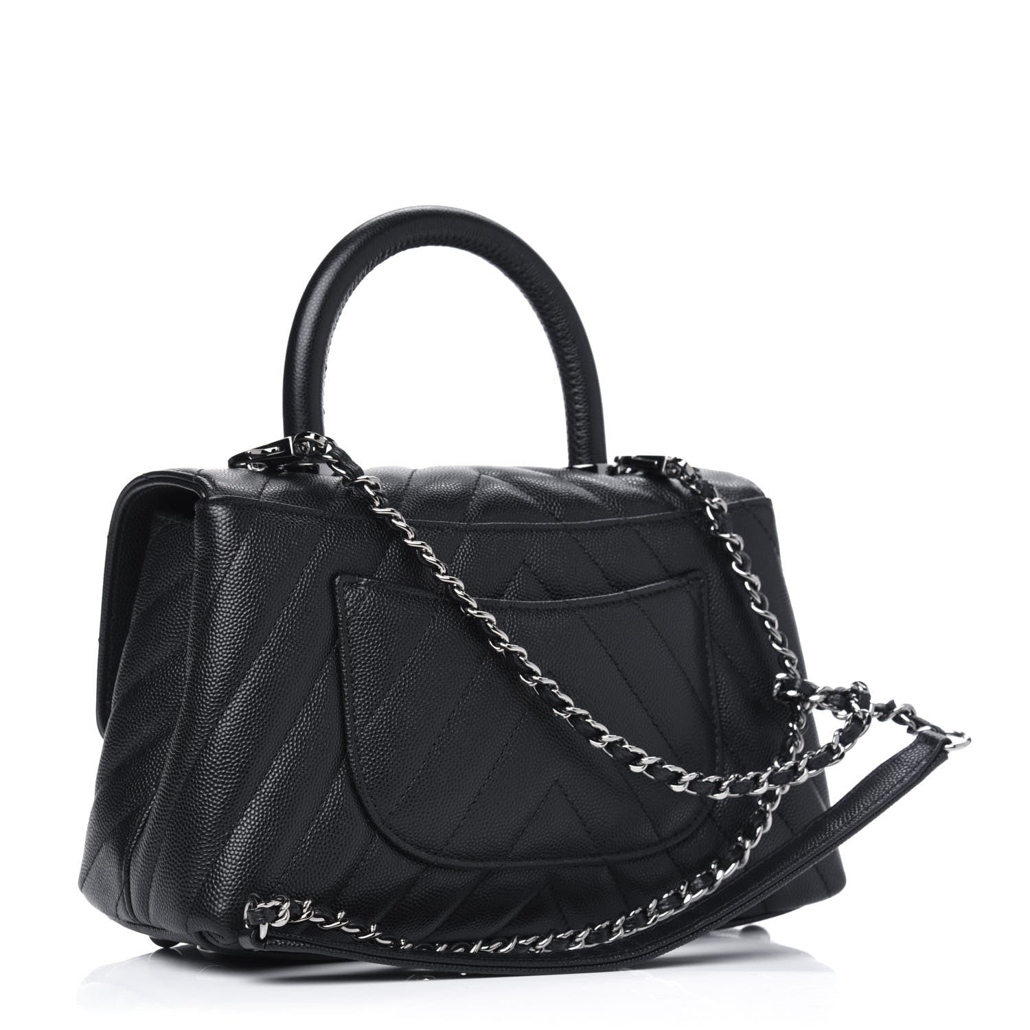 Chanel Caviar Chevron Quilted Mini Coco Handle Flap Black 2 of 4