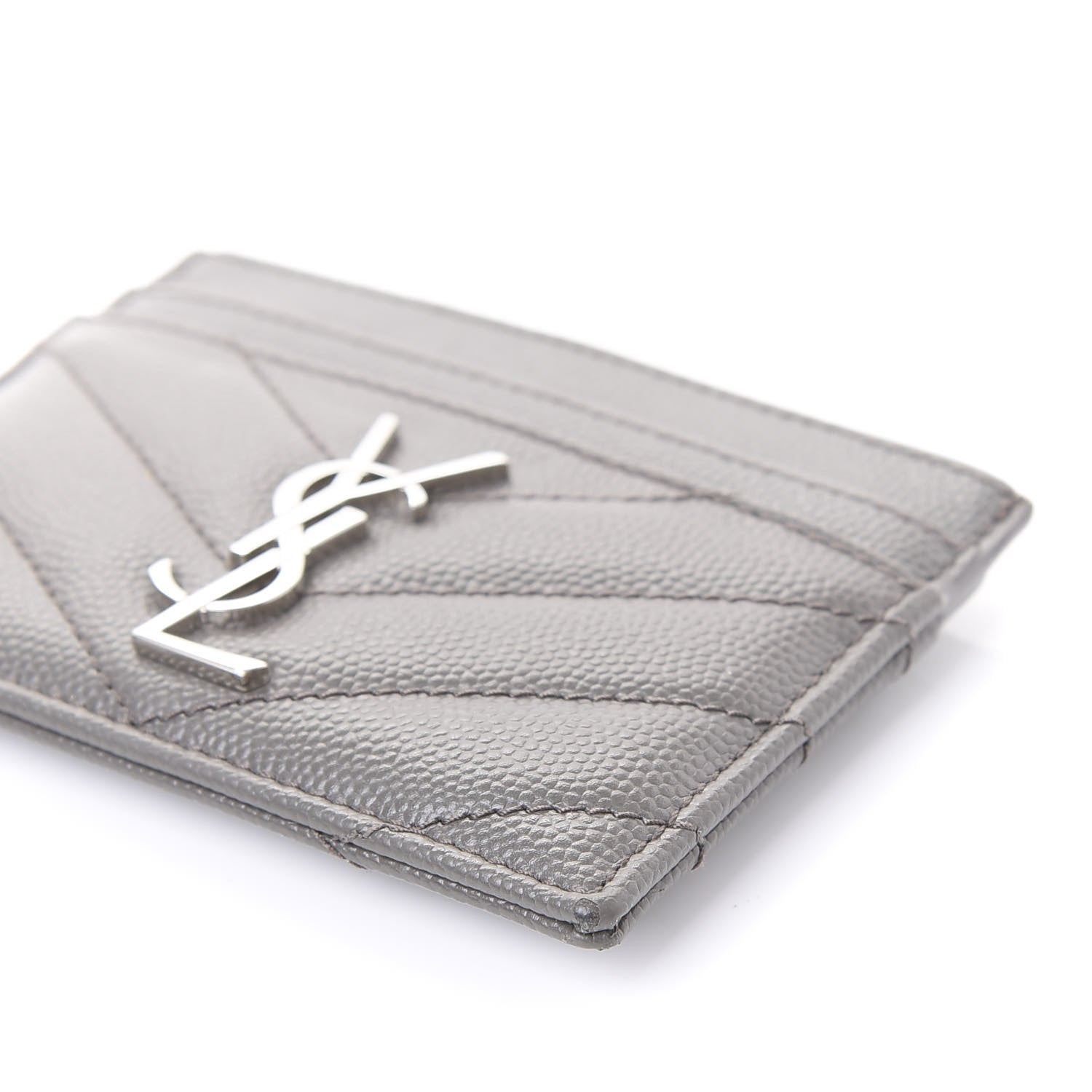 Saint Laurent Grain De Poudre Matelasse Chevron Monogram Credit Card Case Coal 6 of 10