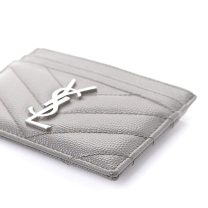 Saint Laurent Grain De Poudre Matelasse Chevron Monogram Credit Card Case Coal 6 of 10