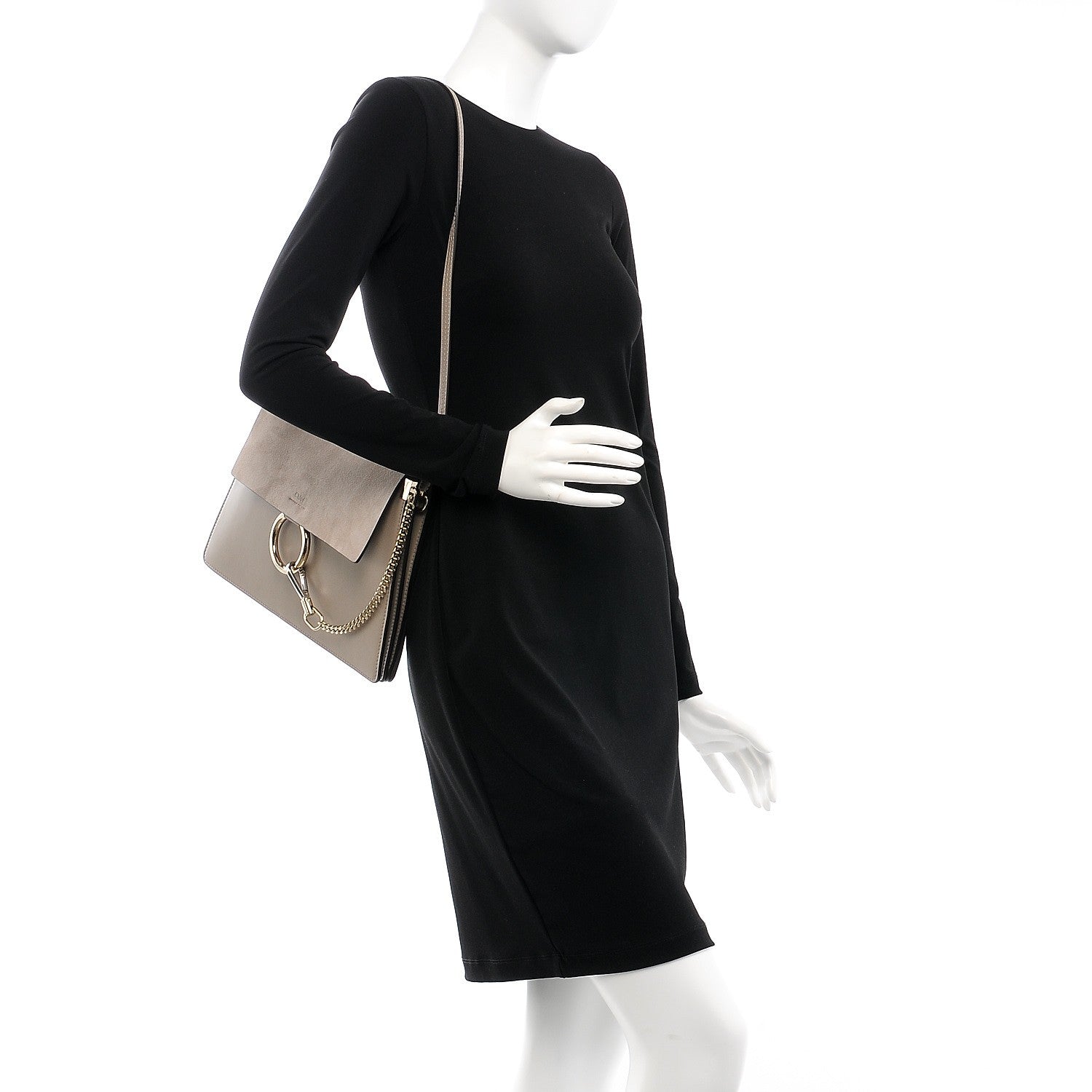 Chloe Calfskin Suede Medium Faye Shoulder Bag Motty Grey 2 of 7