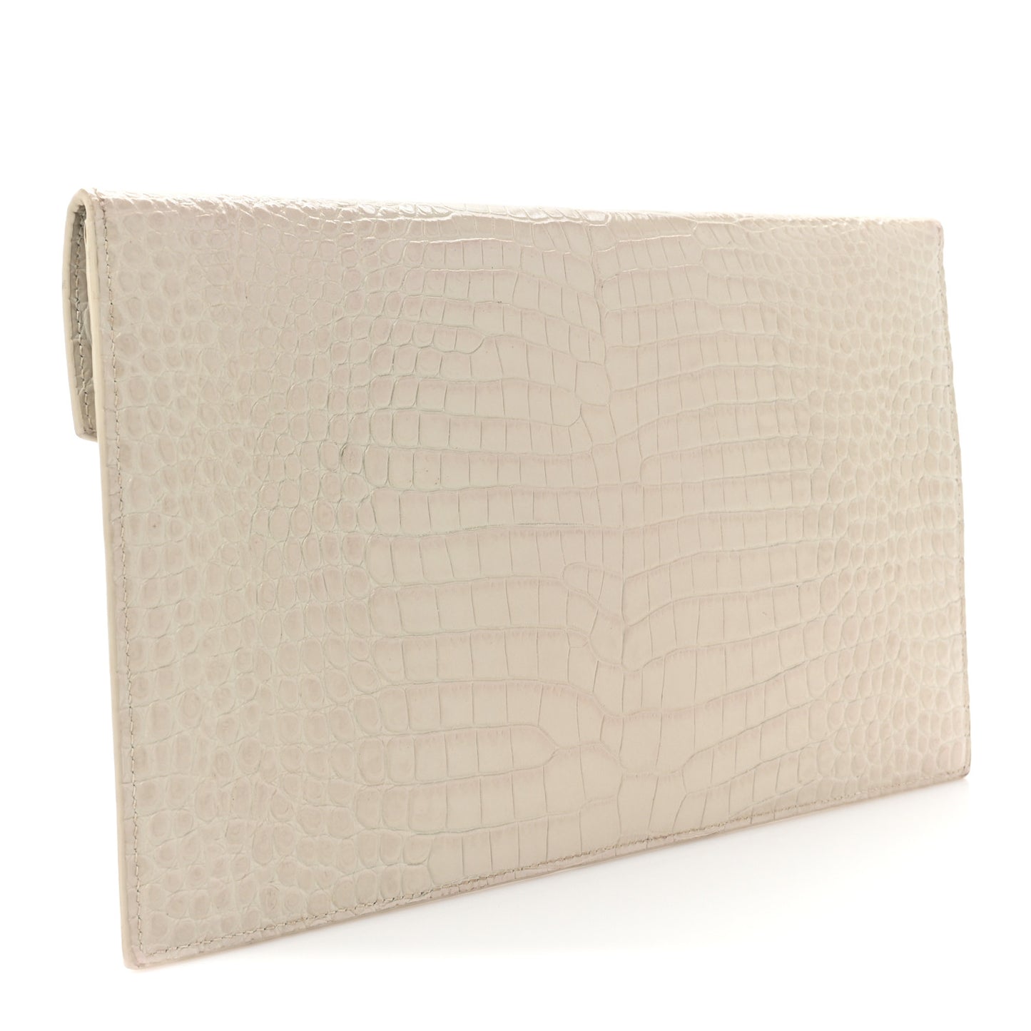 Calfskin Crocodile Embossed Uptown Monogram Clutch Porcellana