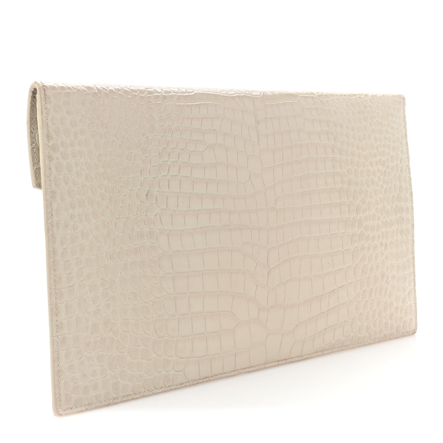 Saint Laurent Calfskin Crocodile Embossed Uptown Monogram Clutch Porcellana 3 of 14