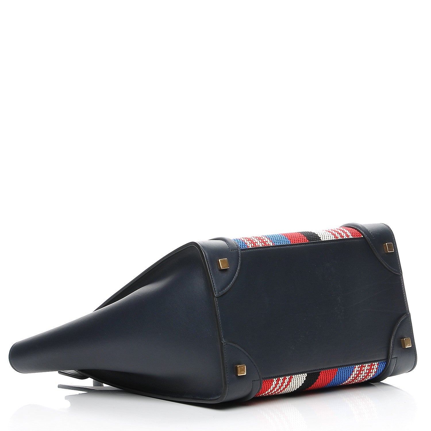 Celine Smooth Calfskin Striped Canvas Mini Luggage Navy Blue 4 of 7
