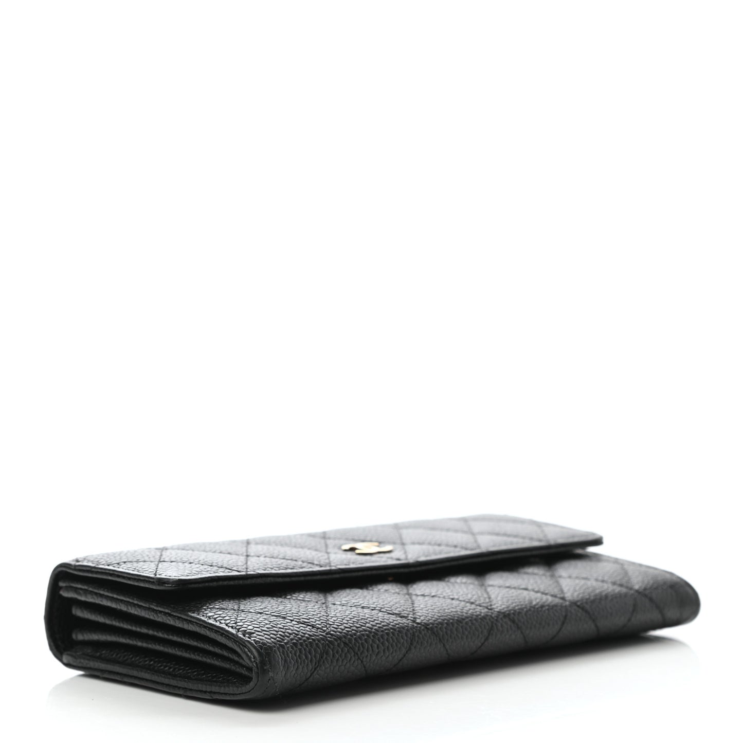 Caviar Quilted Large Gusset Flap Wallet Black